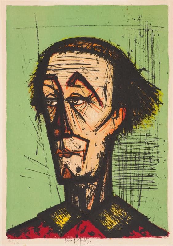 Bernard Buffet Téte de Clown (Sorlier 167): Bernard Buffet (French, 1928-1999) 'Téte de Clown (Sorlier 167)' 1968 Lithograph on Arches paper ed. 105 of 120 Signed in pen Bernard Buffet, lower middle Watermark, lower right.