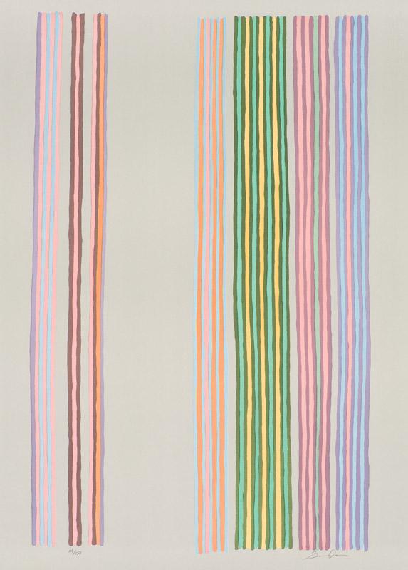 Gene Davis Royal Curtain: Gene Davis (American, 1920-1985) 'Royal Curtain' 1980 Serigraph on Arches paper ed. 104 of 250 Signed in pencil Gene Davis, lower right Printed by Alpha Omega and published by London Arts Group Inc.