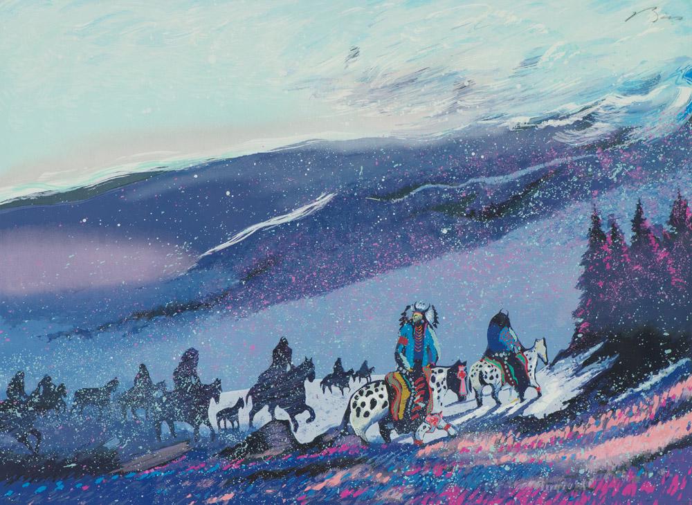 Earl Biss Blizzard Along the Bear Tooth Range: Earl Biss (American, 1947-1998) 'Blizzard Along the Bear Tooth Range' 1988 Serigraph ed. 73 of 225 Signed in pencil Biss, upper right Tilted in pencil, lower middle. Dated in pencil, lower right.