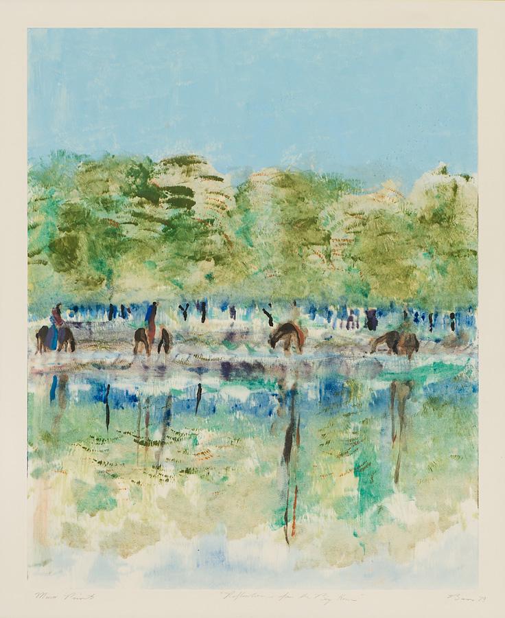 Earl Biss Reflections from the Big Horn: Earl Biss (American, 1947-1998) 'Reflections from the Big Horn' 1979 Monoprint Signed and dated in pencil Biss 79, lower right Titled in pencil, lower middle. Hand Graphics blind stamp, lower left. D.