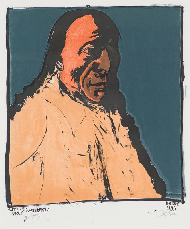 Leonard Baskin Little Wolf - Cheyenne: Leonard Baskin (American, 1922-2000) 'Little Wolf - Cheyenne' 1993 Lithograph Proof apart from an ed. of 50 Signed in pencil Baskin, lower right Signed and dated in the plate, lower right. Titled in t