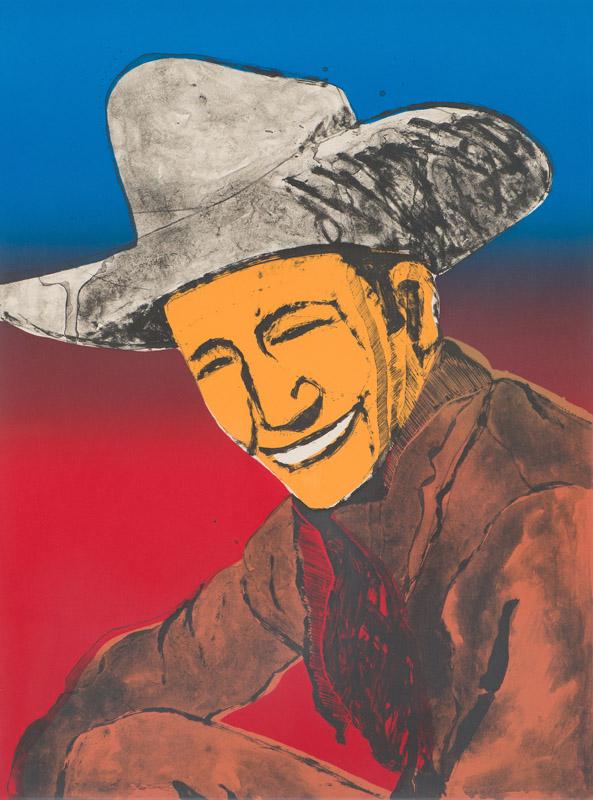Fritz Scholder Happy Skies To You II: Fritz Scholder (American, 1937-2005) 'Happy Skies To You II' 1978 Lithograph ed. 21 of 100 Signed in pen Scholder, lower left The Elaine Horwitch Gallery tag, verso.