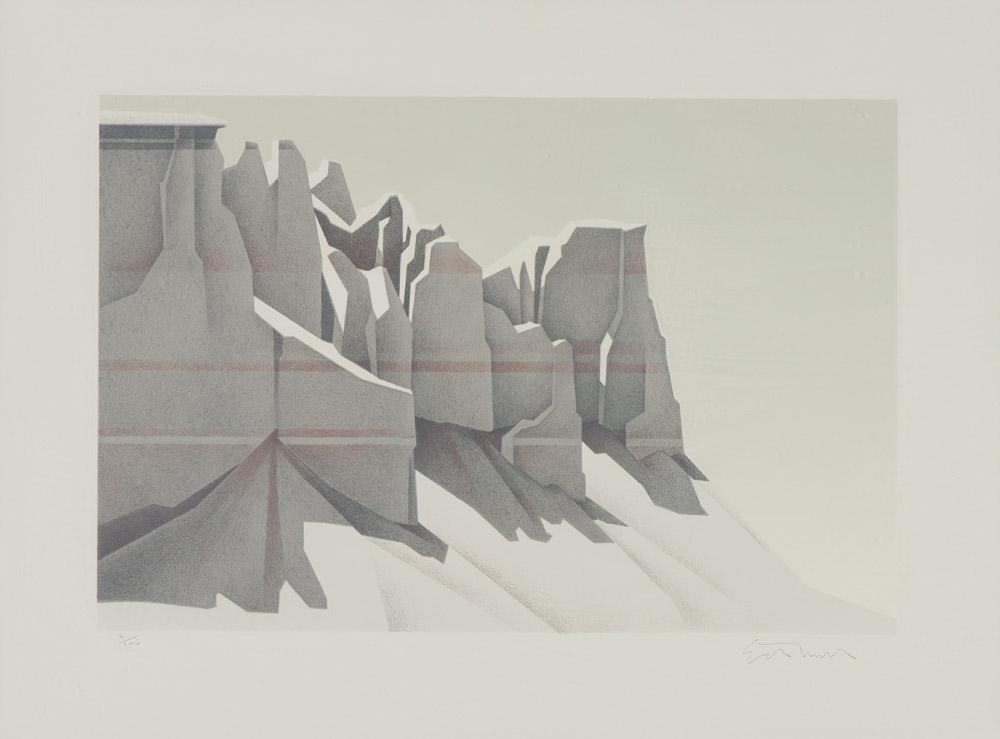 Ed Mell Coalmine Canyon: Ed Mell (American, b. 1942) 'Coalmine Canyon' 1981 Lithograph ed. 31 of 100 Signed in pencil Ed Mell, lower right Printer's blind stamp, lower left and right. Posterity Graphics tag, verso.