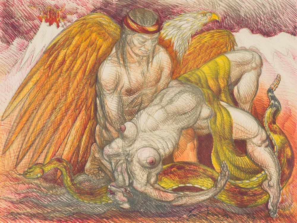 Luis Jiménez Southwest Pieta: Luis Jiménez (Mexican-American, 1940-2006) 'Southwest Pieta' 1989 Lithograph IV apart from an ed. of 80 Signed and dated Luis Jimenez '89, lower right