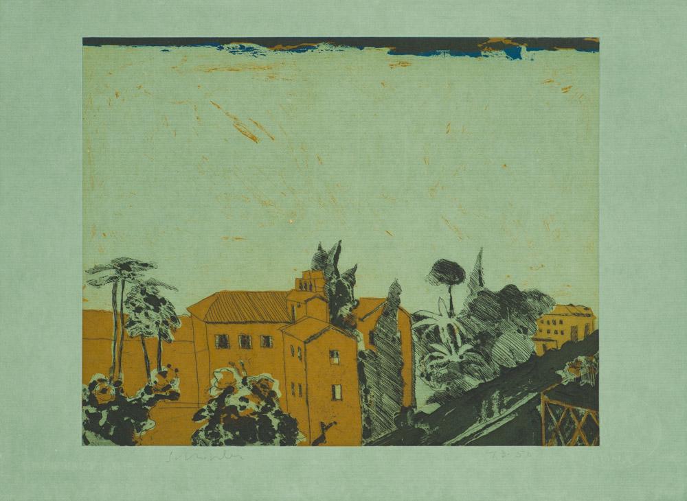 Fritz Scholder View from my Window in Roma: Fritz Scholder (American, 1937-2005) 'View from my Window in Roma' 1978 Etching ed. 43 of 50 Signed in pencil Scholder, lower left Printed and published by 2RC Editrice, Italy with their blind stamp, 