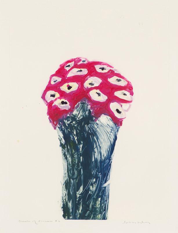 Fritz Scholder Bunch of Flowers #2: Fritz Scholder (American, 1937-2005) 'Bunch of Flowers #2' Monoprint Signed in pencil Scholder, lower right Titled in pencil, lower left. Printer's blind stamp and artist's chop mark, lower middle.