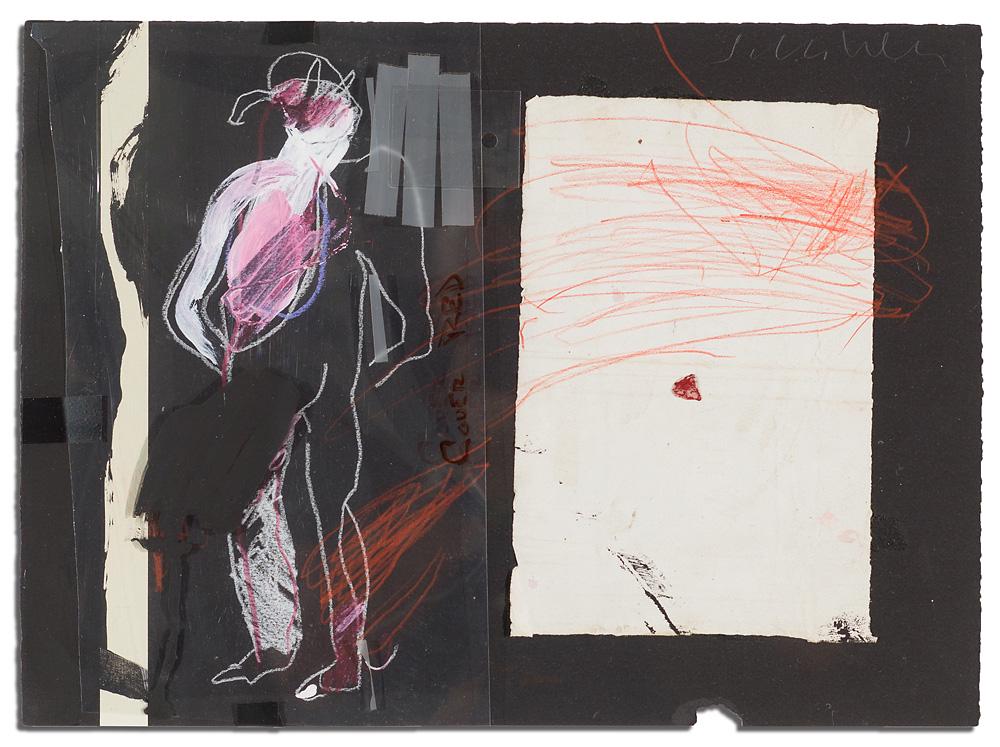 Fritz Scholder Future Marks (Plate VI): Fritz Scholder (American, 1937-2005) 'Future Marks (Plate VI)' 1993 Mixed media collage on paper Signed in pencil Scholder, upper right Louis Newman Galleries tag, verso.