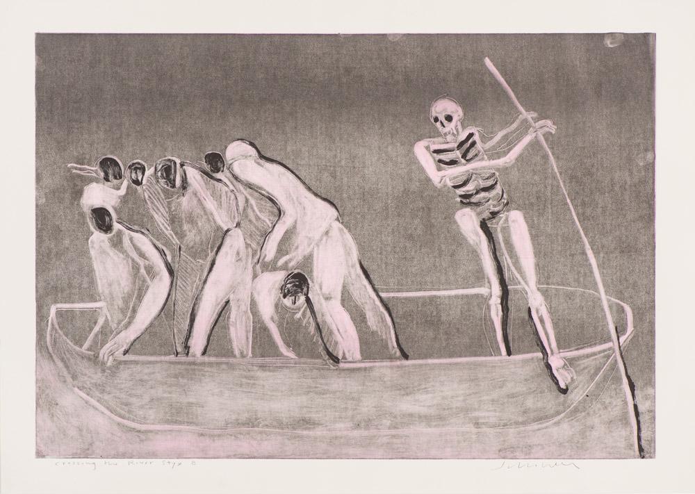 Fritz Scholder Crossing the River Styx B: Fritz Scholder (American, 1937-2005) 'Crossing the River Styx B' Monoprint Signed in pencil Scholder, lower right Titled in pencil, lower left.