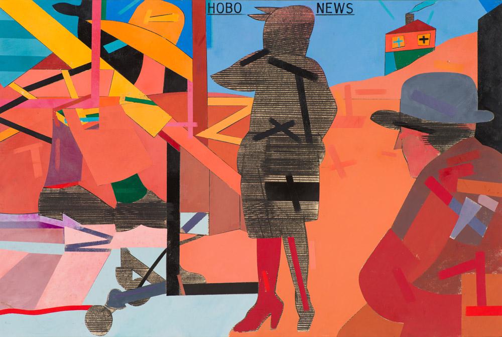 Richard Merkin Hobo News: Richard Merkin (American, 1938-2009) 'Hobo News' 1977 Tempera on board Unsigned Terry Dintenfass, Inc. tag, verso.