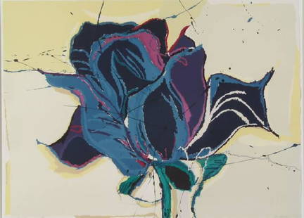 Sally Anderson Blue Rose: Sally Anderson (American, 1942) Blue Rose Lithograph ed. 11 of 100 Signed in pencil S. Anderson, lower right