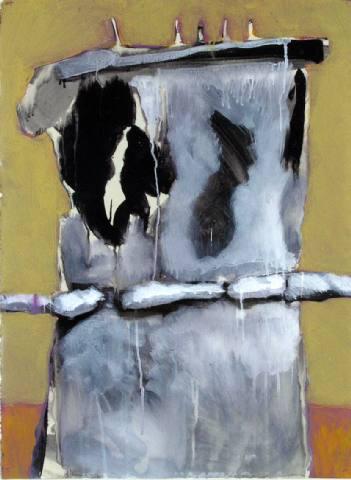 Richard Larson Untitled (Grey/Gold): Richard Larson (American, 1964) Untitled (Grey/Gold) Acrylic on paper Unsigned
