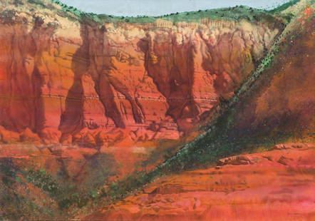 Merrill Mahaffey Lee Mtn, Red Rocks, 1978: Merrill Mahaffey (American, b. 1937) Lee Mtn, Red Rocks, 1978 Acrylic on canvas 42 x 60 (in) 43.75 x 61.5 x 2.375 (in) framed Signed Merrill Mahaffey, lower right Signed, titled and dated, verso. 