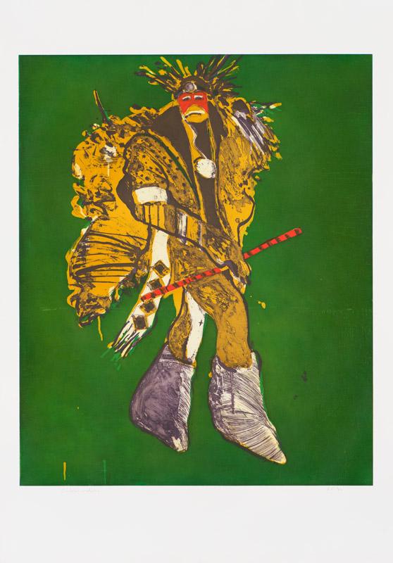Fritz Scholder Fancy Dancer in Roma, 1978: Fritz Scholder (Native American, 1937-2005) Fancy Dancer in Roma, 1978 Etching and aquatint on Magnani paper ed. 85 of 90 62 x 44 (in) Signed in pencil Scholder, lower left Printed and published by 2R