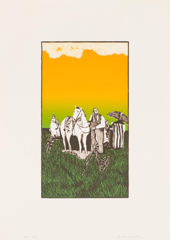 Fritz Scholder Indian Landscape (Third State), 1974: Fritz Scholder (Native American, 1937-2005) Indian Landscape (Third State) (T: 74-704b), 1974 Lithograph on white Arches Cover ed. 38 of 53 28 x 20 (in) Signed in pencil Scholder, lower right Printed 