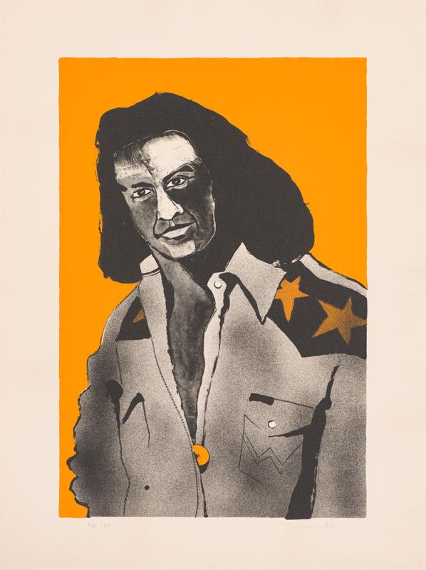 Fritz Scholder Artist at Forty as a Buffalo: Fritz Scholder (Native American, 1937-2005) Artist at Forty as a Buffalo (T: 77-628), 1977 Lithograph on buff Arches Cover ed. 41 of 100 30 x 22 (in) Signed in pencil Scholder, lower right Printed by 