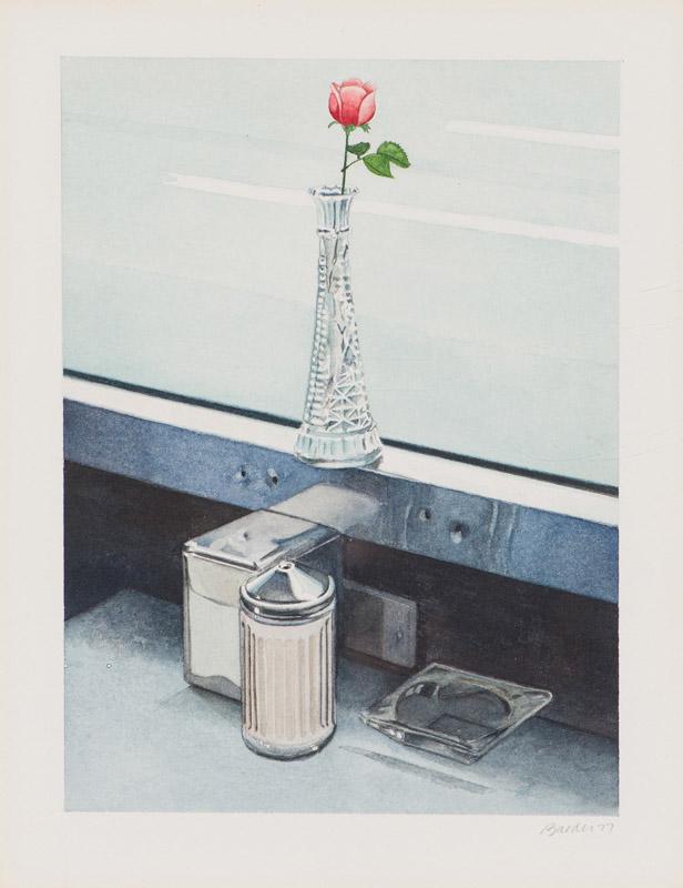 John Baeder Interior - Royal Diner, 1977: John Baeder (American, b. 1938) Interior - Royal Diner, 1977 Watercolor on paper 11.375 x 8.875 (in) 16.25 x 13.75 x 1 (in) framed Signed and dated in pencil Baeder 77, lower right Morgan Gallery tag,