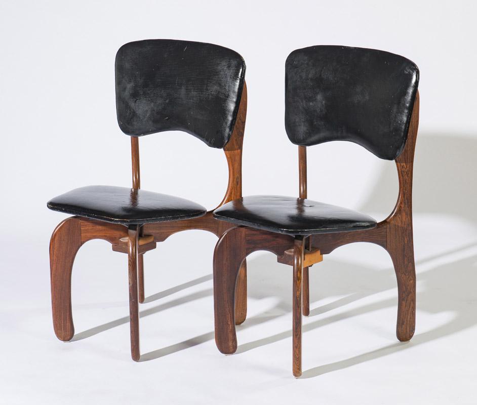 Don Shoemaker (2) Sling Rosewood Chairs: Don Shoemaker (American, Mexican, 1920-1990) (2) Sling Rosewood Chairs Rosewood and leather 33.5 x 19 x 19 (in) Unsigned Provenance: Private collection, Cave Creek, Arizona acquired directly from the