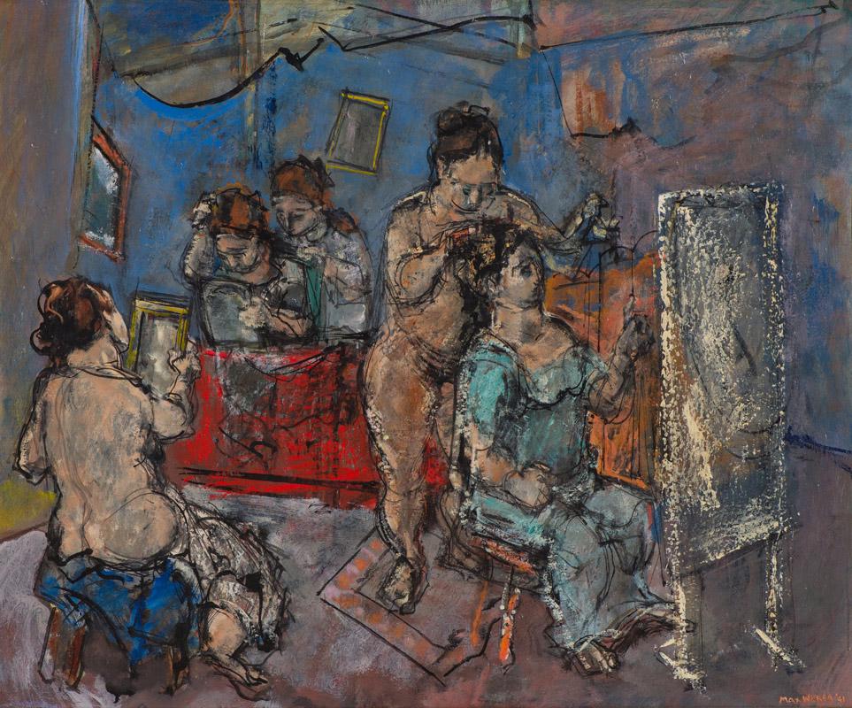 Max Weber La Toilette, 1941: Max Weber (American, Polish, 1881-1961) La Toilette, 1941 Oil on canvas 30.25 x 36.5 (in) 35 x 41.375 x 2 (in) framed Signed and dated Max Weber '41, lower right ACA Galleries tag, verso. Carnegie Ins