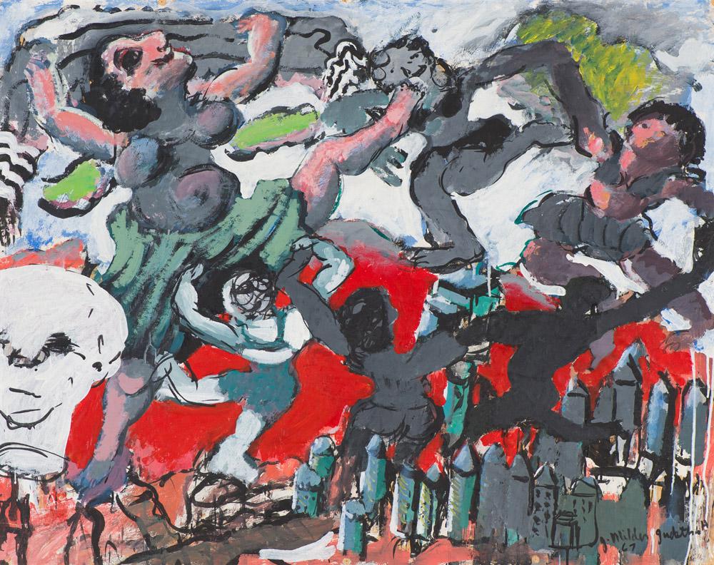 Jay Milder Judith, 1967: Jay Milder (American, b. 1934) Judith, 1967 Gouache on paper mounted to board 35.5 x 45 (in) 43.125 x 52.625 x 1.25 (in) framed Signed, titled and dated J Milder Judith 67, lower right