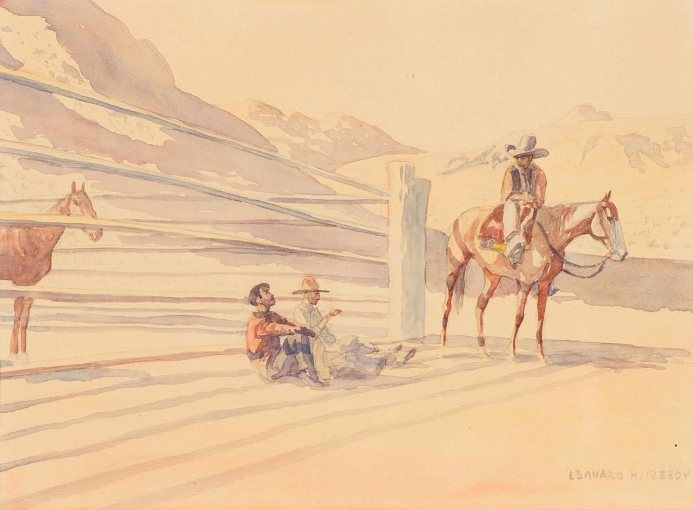 Leonard Reedy The Break: Leonard Reedy (American, 1899-1956) The Break Watercolor on paper 8 x 11 (in) 16 x 18.625 x 1 (in) framed Signed Leonard H. Reedy, lower right Provenance: Acquired from the Mongerson Gallery, Chicago 