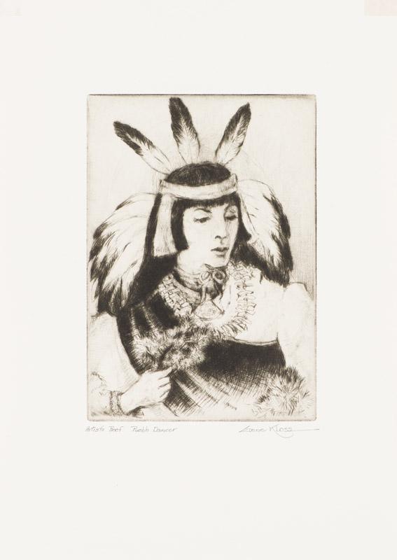 Gene Kloss Pueblo Dancer, 1982: Gene Kloss (American, 1903-1996) Pueblo Dancer, 1982 Etching on paper AP apart from an ed. of 25 14 x 10 (in) Signed in pencil Gene Kloss, lower right Titled in pencil, lower left. Image size: 8" x 5.