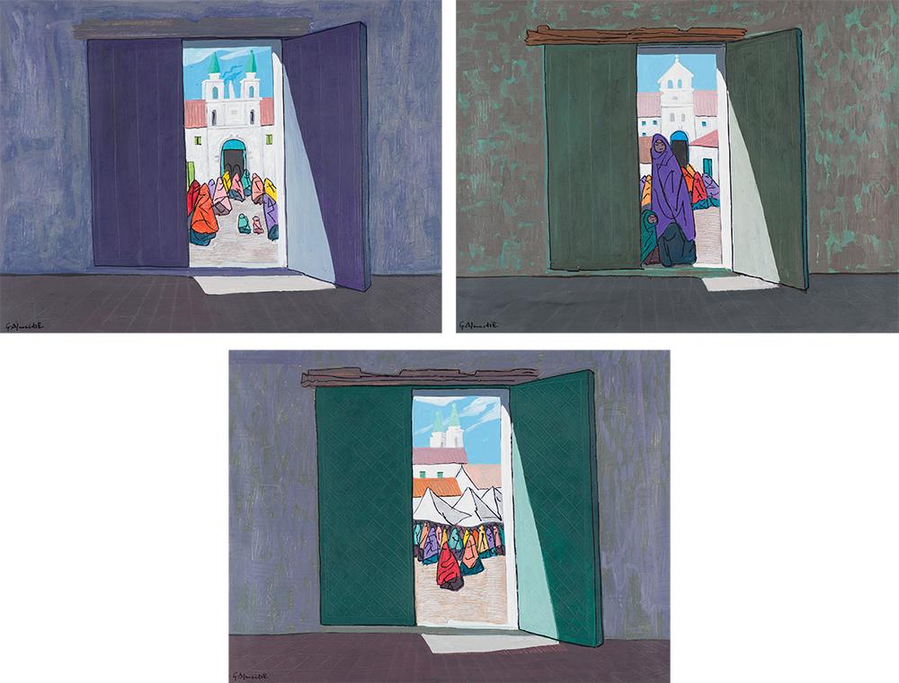 Gilberto Almeida (3) Paintings, 1999: Gilberto Almeida (Ecuadorian, 1928-2015) (3) Paintings, 1999 Oil on canvas 23.5 x 31.5 (in) 27.5 x 35.25 x 1.5 (in) framed Signed G. Almeida E., lower left of each work Signed and dated, verso of each