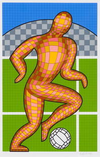 Victor Vasarely Foot (Soccer Player), 1997: Victor Vasarely (Hungarian, French, 1906-1997) Foot (Soccer Player), 1997 Serigraph on paper F.V. 9 of 10 from an ed. of 100 25.75 x 16.5 (in) 33 x 23.5 x 1.5 (in) Framed Signed in pencil