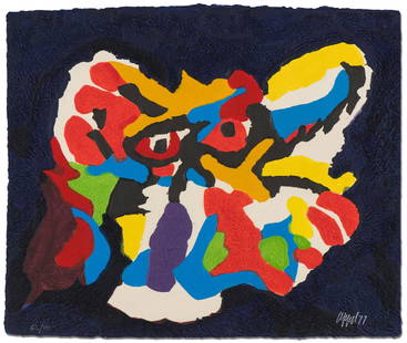 Karel Appel Flying High in the Blue Sky, 1977: Karel Appel (Dutch, 1921-2006) Flying High in the Blue Sky, 1977 Embossed etching on paper ed. 62 of 110 29.5 x 35 (in) Signed and dated in white pencil Appel 77, lower right