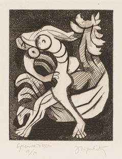 Jacques Lipchitz Danseuse et Coq, 1947: Jacques Lipchitz (Lithuanian, French, American, 1891-1973) Danseuse et Coq, 1947 Engraving and aquatint on wove paper Épreuve d'essai 6 of 10 from an ed. of 50 8.25 x 6.5 (in) 14.375 x 12 x 0.75