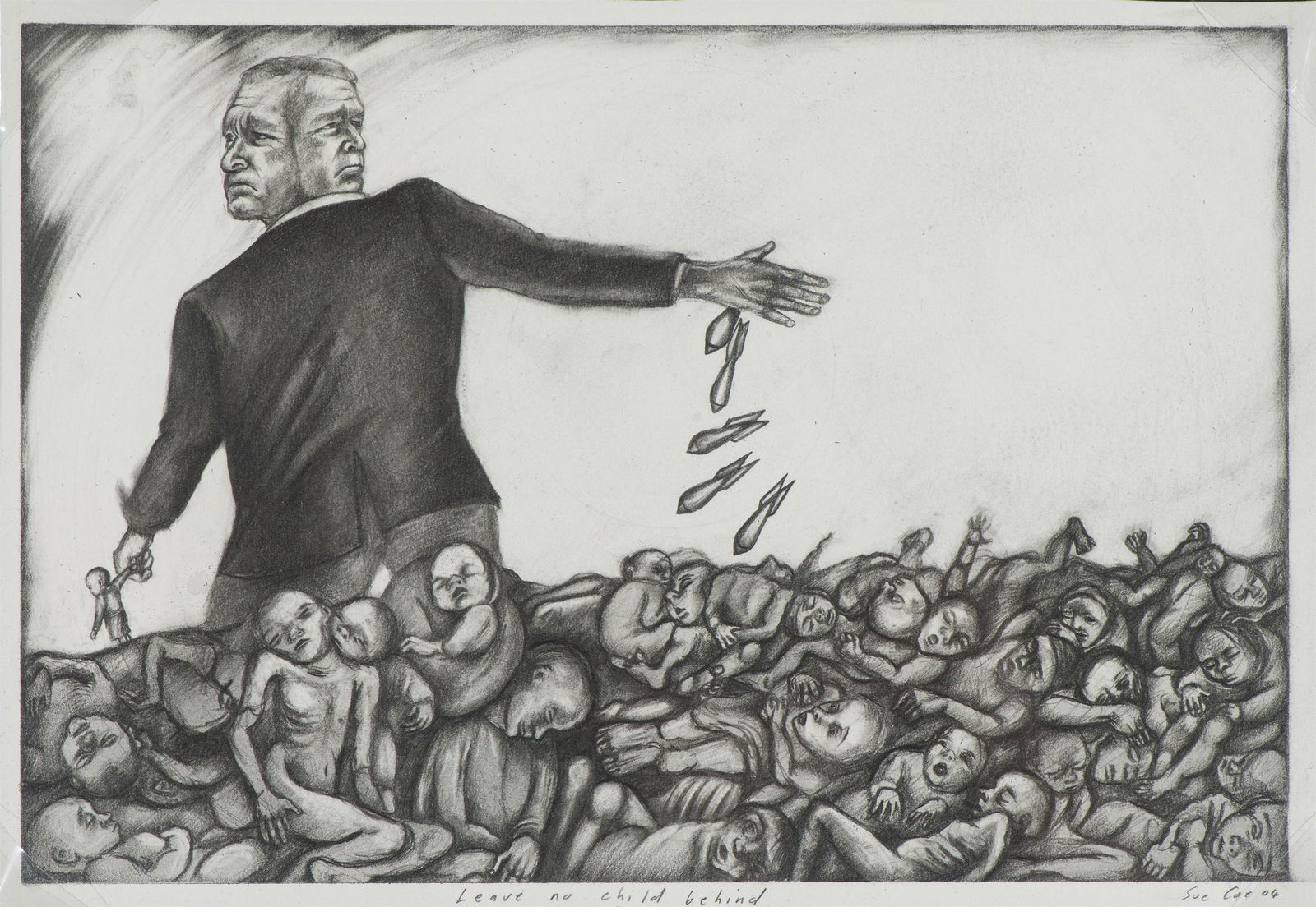 Sue Coe Leave No Child Behind, 2004: Sue Coe (British, b. 1951) Leave No Child Behind, 2004 Mixed media drawing on white Strathmore Bristol board 8.25 x 12 (in) 10.75 x 14.25 x 1.5 (in) Framed Signed and dated in pencil Sue Coe 04, lower