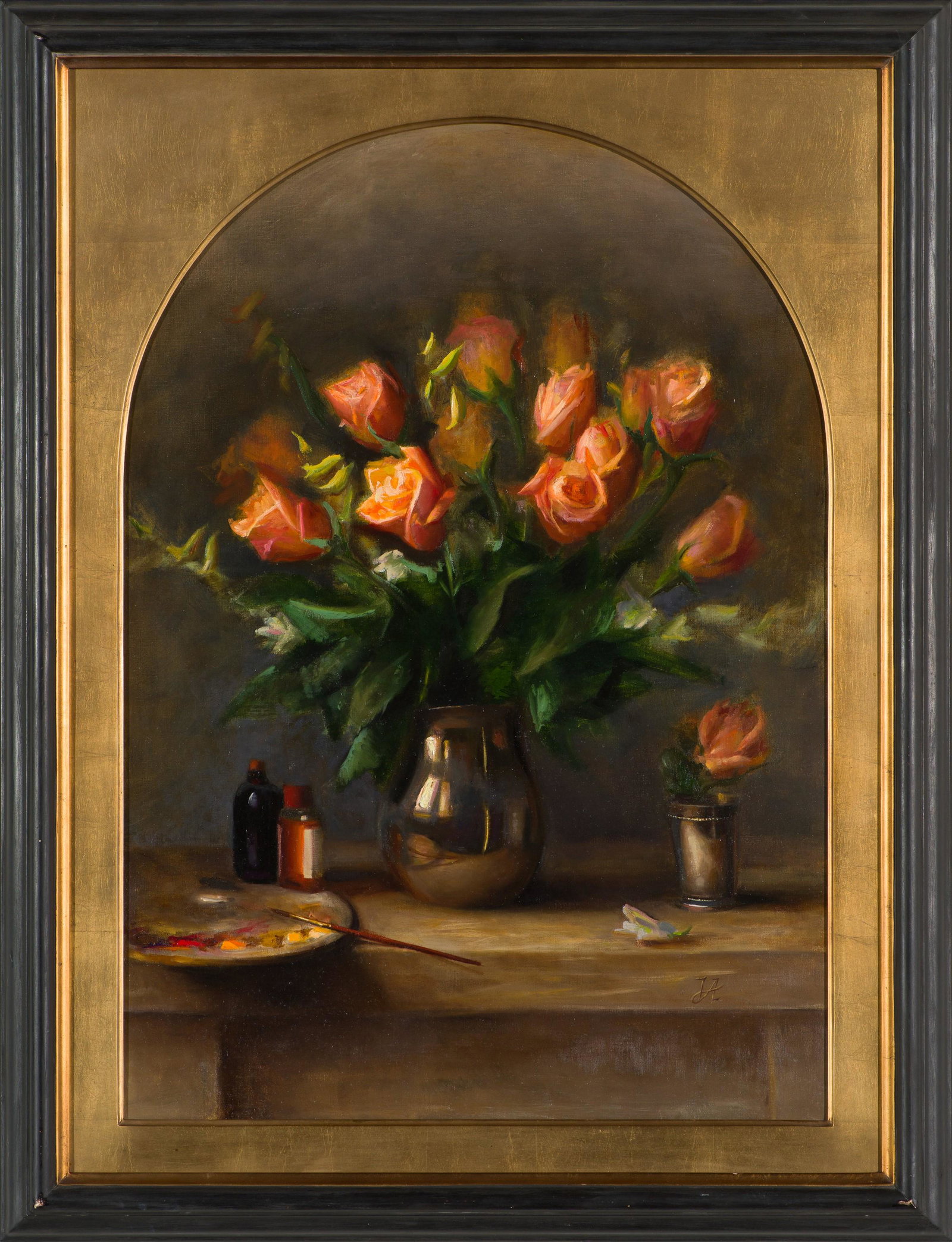 Juliette Aristides Roses, 2007: Juliette Aristides (American, b. 1971) Roses, 2007 Oil on canvas 33.25 x 23.5 (in) 42 x 32.25 x 2.75 (in) Framed Initialed JA, lower right Titled and dated on John Pence Gallery tag, verso.