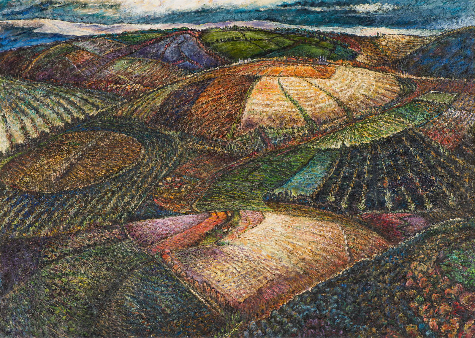 Al Pounders After the Rain, Umbria, 1990: Al Pounders (American, b. 1931) After the Rain, Umbria, 1990 Oil on canvas 44.25 x 62.25 (in) 51.75 x 69.75 x 2.5 (in) Framed Signed and dated A Pounders 1990, verso Titled, verso. Susanin's Auctions
