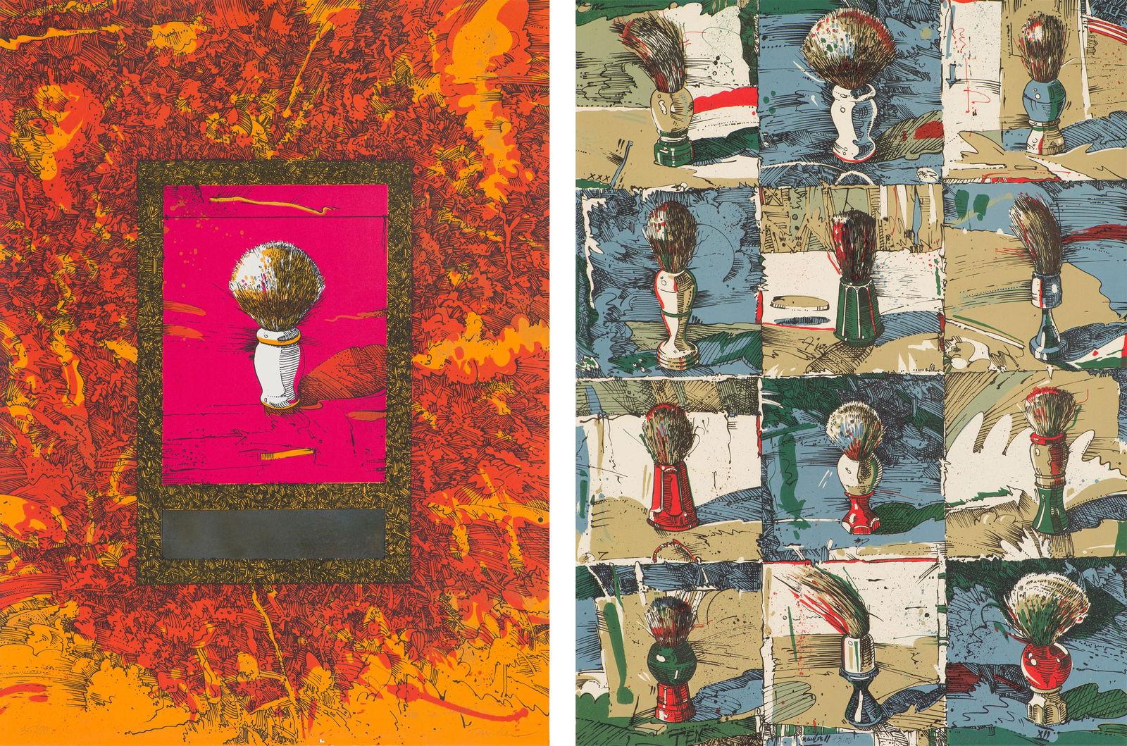 John Fincher (2) Baroque Brush & Dozen Brushes, 1981: John Fincher (American, b. 1941) (2) Baroque Brush & Dozen Brushes, 1981 Lithographs on paper ed. 43 of 100 & ed. 35 of 90 30 x 22.25 (in) 38 x 30 x 1.25 (in) Framed Signed in pencil Fincher, lower ri