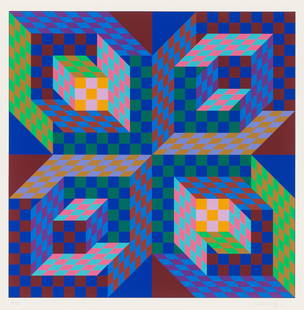 Victor Vasarely Firaxo, 1984: Victor Vasarely (Hungarian, French, 1906-1997) Firaxo, 1984 Serigraph on paper ed. 96 of 250 26 x 26 (in) 36 x 35.75 x 0.75 (in) Framed Signed in pencil Vasarely, lower right The ARTCO Group COA