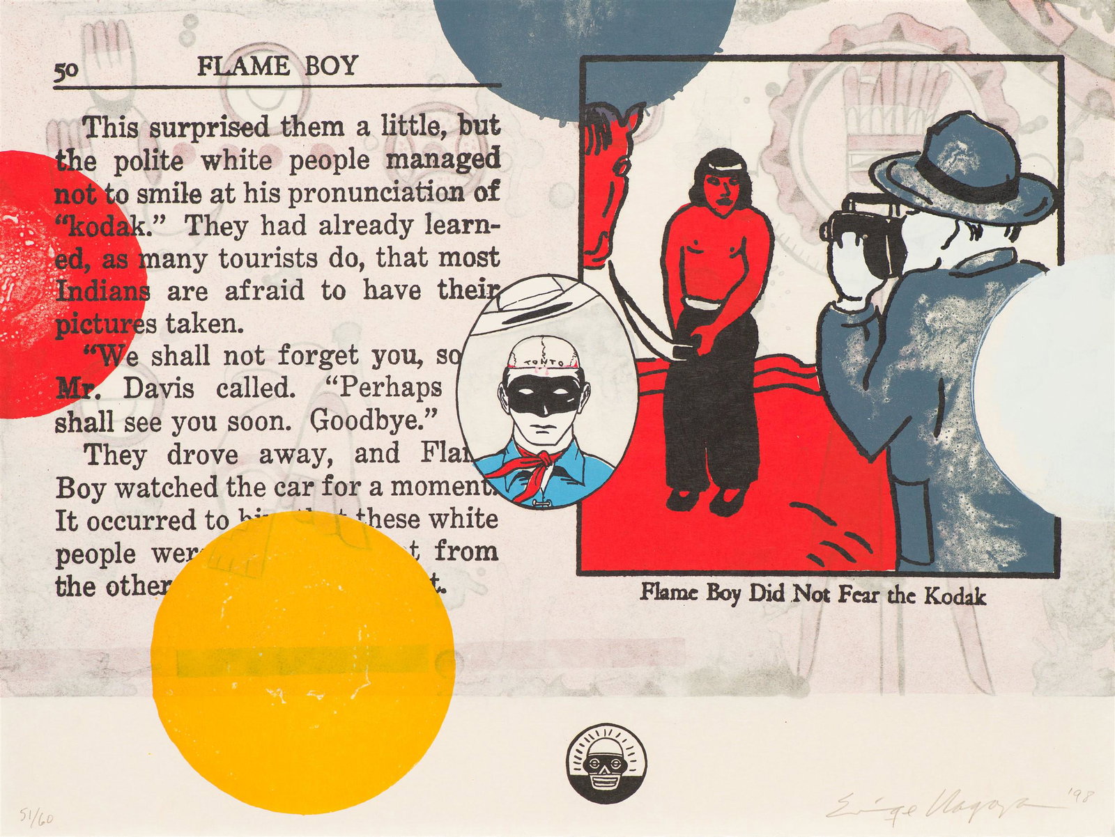 Enrique Chagoya Flame Boy (from Collective Impressions Portfolio), 1988: Enrique Chagoya (Mexican, American, b. 1953) Flame Boy (from Collective Impressions Portfolio), 1988 Lithograph on paper ed. 51 of 60 18 x 24 (in) Signed and dated in pencil Enrique Chagoya '98, lower