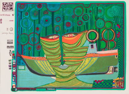 Friedensreich Hundertwasser Columbus Rainy Day in India, 1971-2: Friedensreich Hundertwasser (Austrian, 1928-2000) Columbus Rainy Day in India, 1971-2 Silkscreen with silver leaf on Schoeller Stern paper ed. 2925 of 3000 19.125 x 26.125 (in) 27.25 x 35 x 1.5