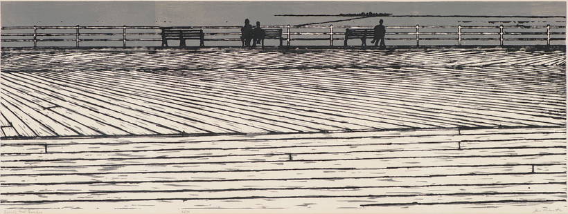 Jack Perlmutter Brands and Benches: Jack Perlmutter (American, 1920-2006) Brands and Benches Lithograph on paper ed. of 50 15 x 40 (in) 24.5 x 52.5 x 1 (in) Framed Signed in pencil Jack Perlmutter, lower right Titled in pencil, lower