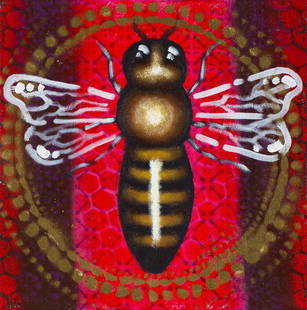 Gus Harper Bee: Gus Harper (American, b. 1983) Bee Acrylic on canvas 12 x 12 (in) 13.5 x 13.5 x 2 (in) Framed Signed Augustus A Harper, verso Provenance: Estate of Fred and Gail Tieken, Scottsdale, Arizona acquired