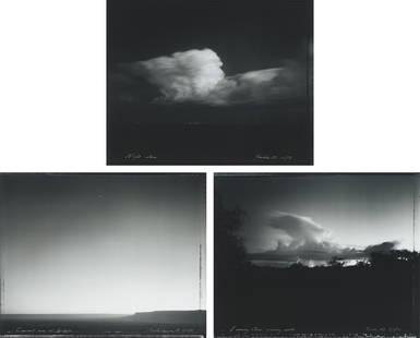 Mark Klett (3) Night storm over Glendale, Crescent…: Mark Klett (American, b. 1952) (3) Night storm over Glendale, Crescent moon at Twilight & Evening storm passing south, 1993, 1987 & 1983, printed 1997 Gelatin silver prints eds. of 50 15.75 x 19.75 (i