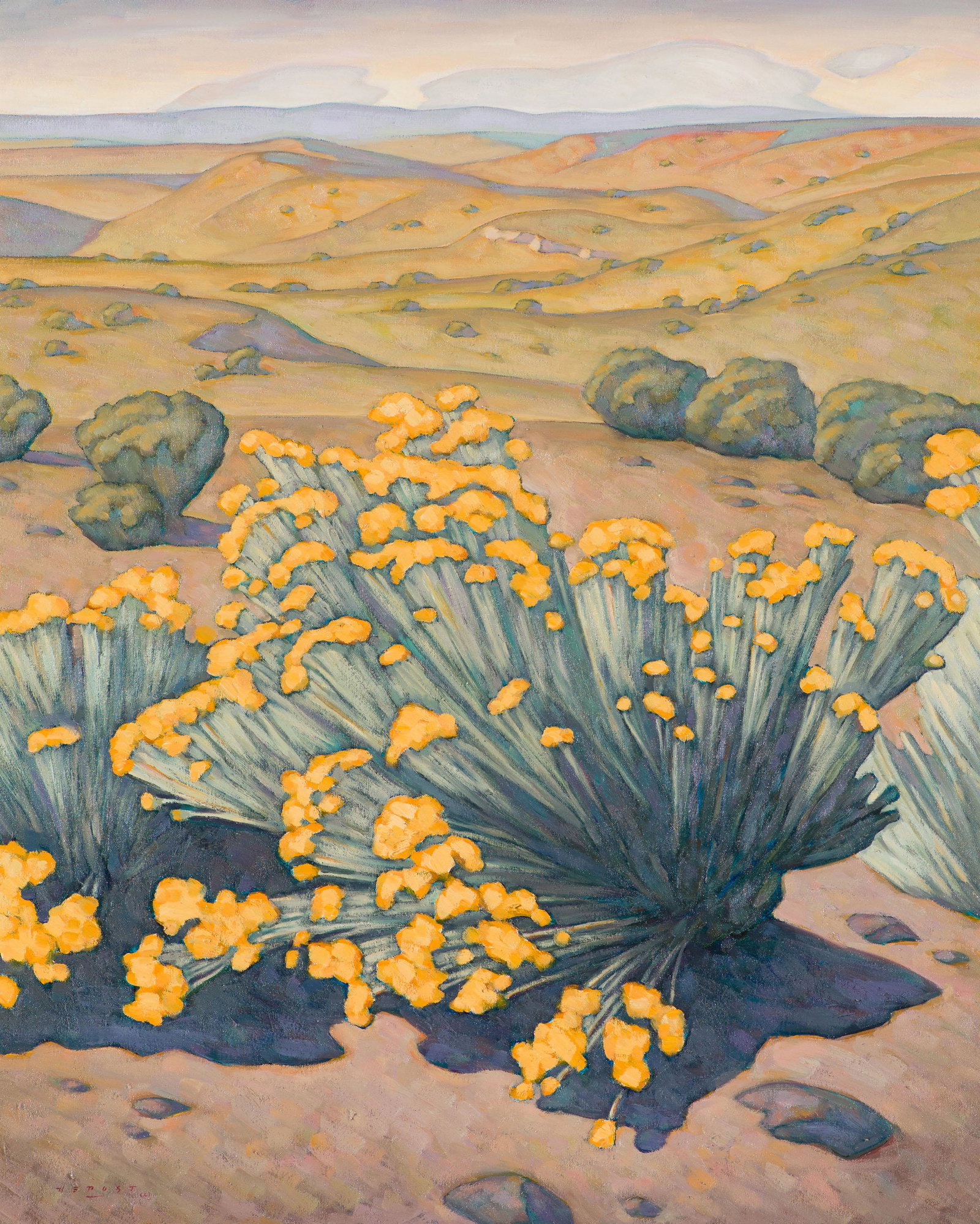 Howard Post High Desert: Howard Post (American, b. 1948) High Desert Oil on canvas 44 x 36 (in) 51.75 x 43.5 x 2 (in) Framed Signed HE Post ©, lower left