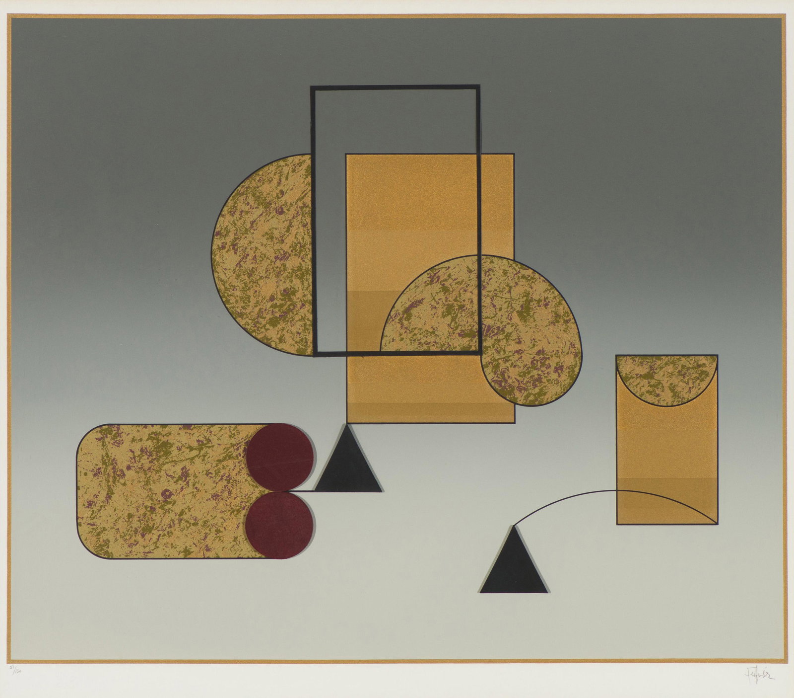 Manuel Felguérez Composition, 1981: Manuel Felguérez (Mexican, 1928-2020) Composition, 1981 Silkscreen and collage on paper ed. 51 of 150 20 x 22.75 (in) 27 x 29.75 x 1.75 (in) Framed Signed in pencil Felguérez, lower right Bl