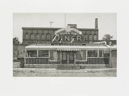 John Baeder Silver Top Diner, 1987: John Baeder (American, b. 1938) Silver Top Diner, 1987 Etching and aquatint on paper ed. 41 of 75 22 x 29.75 (in) Signed and dated in pencil Baeder 87, lower right Printer's blind stamp, lower left.