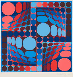 Victor Vasarely Thez II, 1980: Victor Vasarely (Hungarian, French, 1906-1997) Thez II, 1980 Screenprint on paper ed. 43 of 250 17.5 x 16.5 (in) 24.25 x 23.25 x 1 (in) Framed Signed in pencil Vasarely, lower right Printed by