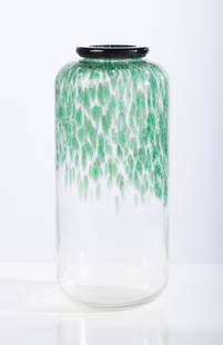 Gae Aulenti Green Neverrino Vase for Vistosi, 1987: Gae Aulenti (Italian, 1927-2012) Green Neverrino Vase for Vistosi, 1987 Hand blown Murano glass 15.5 x 6.75 x 6.75 (in) Unsigned Incised Vistosi '87, bottom.