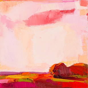 Sandy Ostrau Sky in Pink, 2008: Sandy Ostrau (American, 20th/21st Century) Sky in Pink, 2008 Oil on canvas 12 x 12 (in) 13.5 x 13.5 x 2 (in) Framed Signed Ostrau, lower right Thomas Reynolds Gallery tag and Modernism tag, verso.