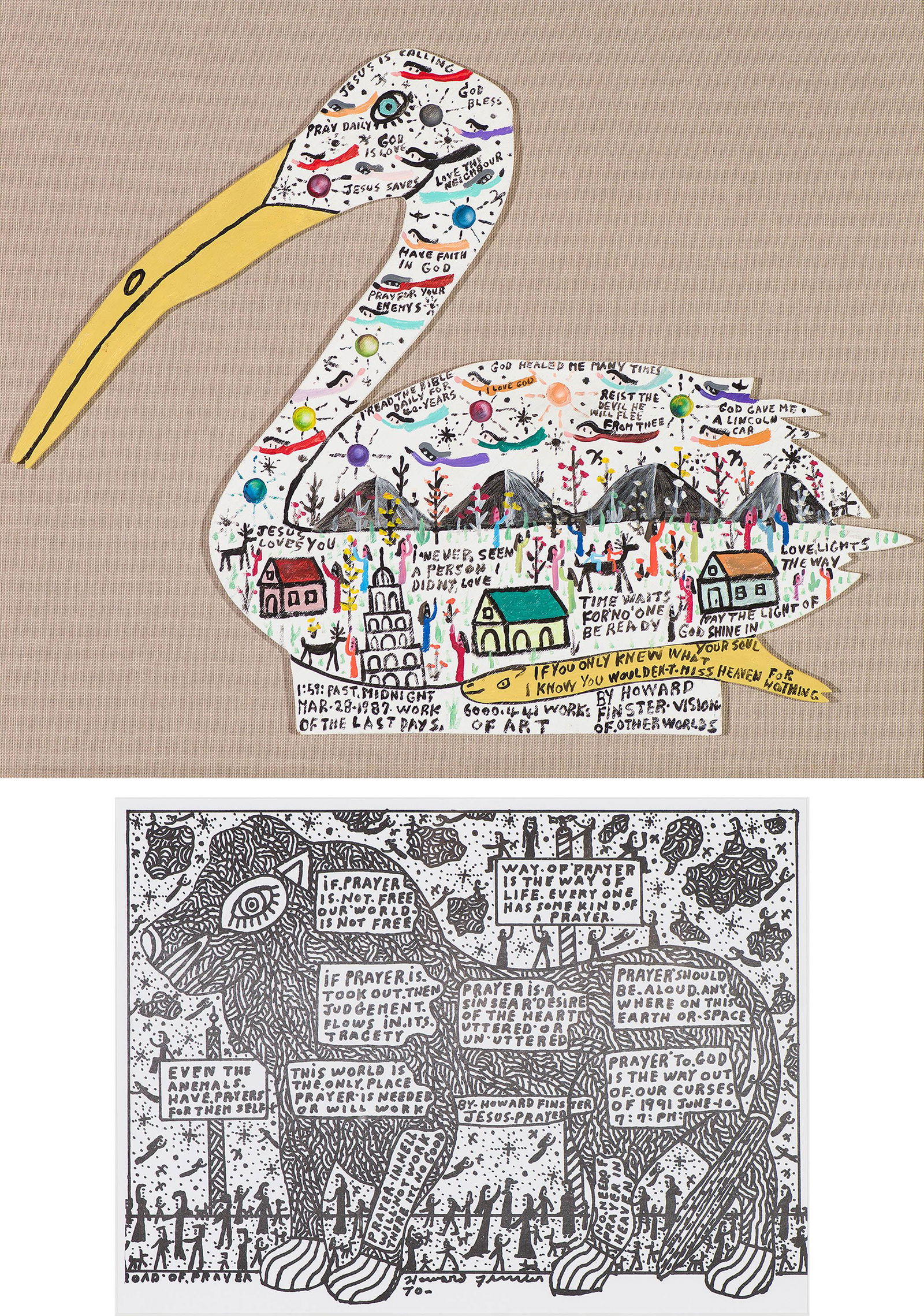 Howard Finster (2) Visions of Other Worlds #6,441 (Pelican) & Road of Prayer, 1987 & 1970 (1 of 6)