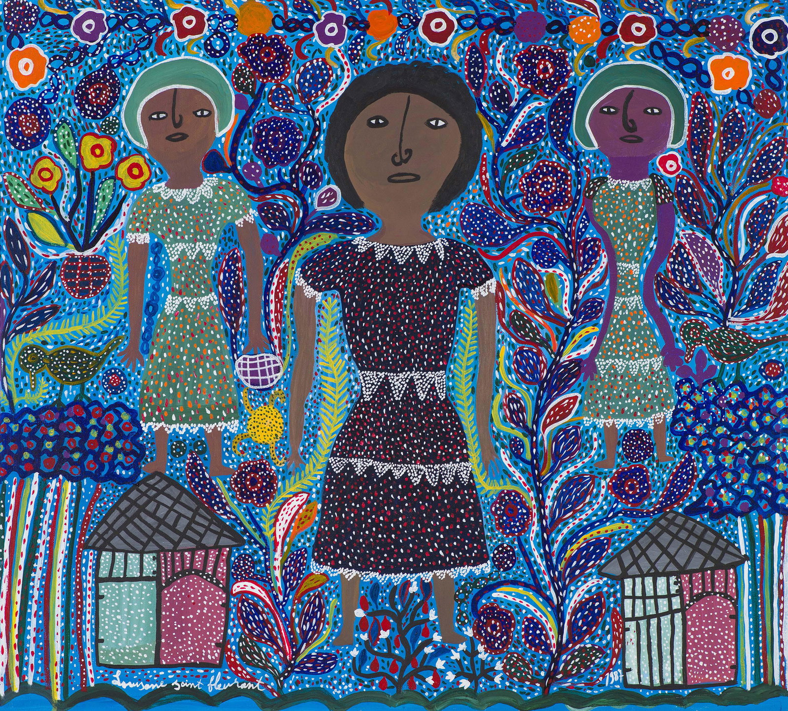 Louisiane Saint Fleurant Untitled (Three Women), 1987: Louisiane Saint Fleurant (Haitian, 1924-2005) Untitled (Three Women), 1987 Oil on canvas 36 x 40 (in) 36.5 x 40.25 x 1.5 (in) Framed Signed Louisiane Saint Fleurant, lower left Dated, lower right.