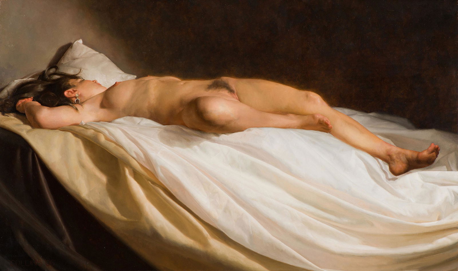 Jacob Collins Reclining Nude, 2006: Jacob Collins (American, b. 1964) Reclining Nude, 2006 Oil on canvas 26 x 43.75 (in) 32 x 50 x 2.25 (in) Framed Signed and dated COLLINS '06, lower left Titled on John Pence Gallery tag, verso.