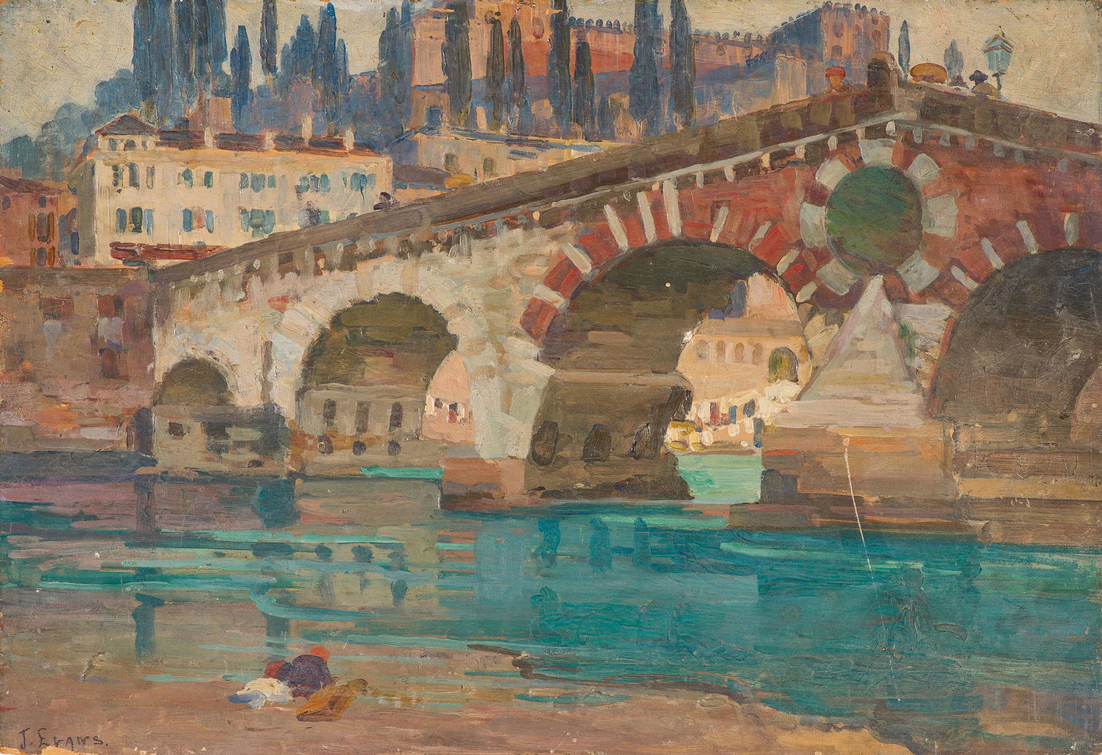 Jessie Benton Evans Old Roman Bridge, Verona, Italy, 1911 (1 of 3)