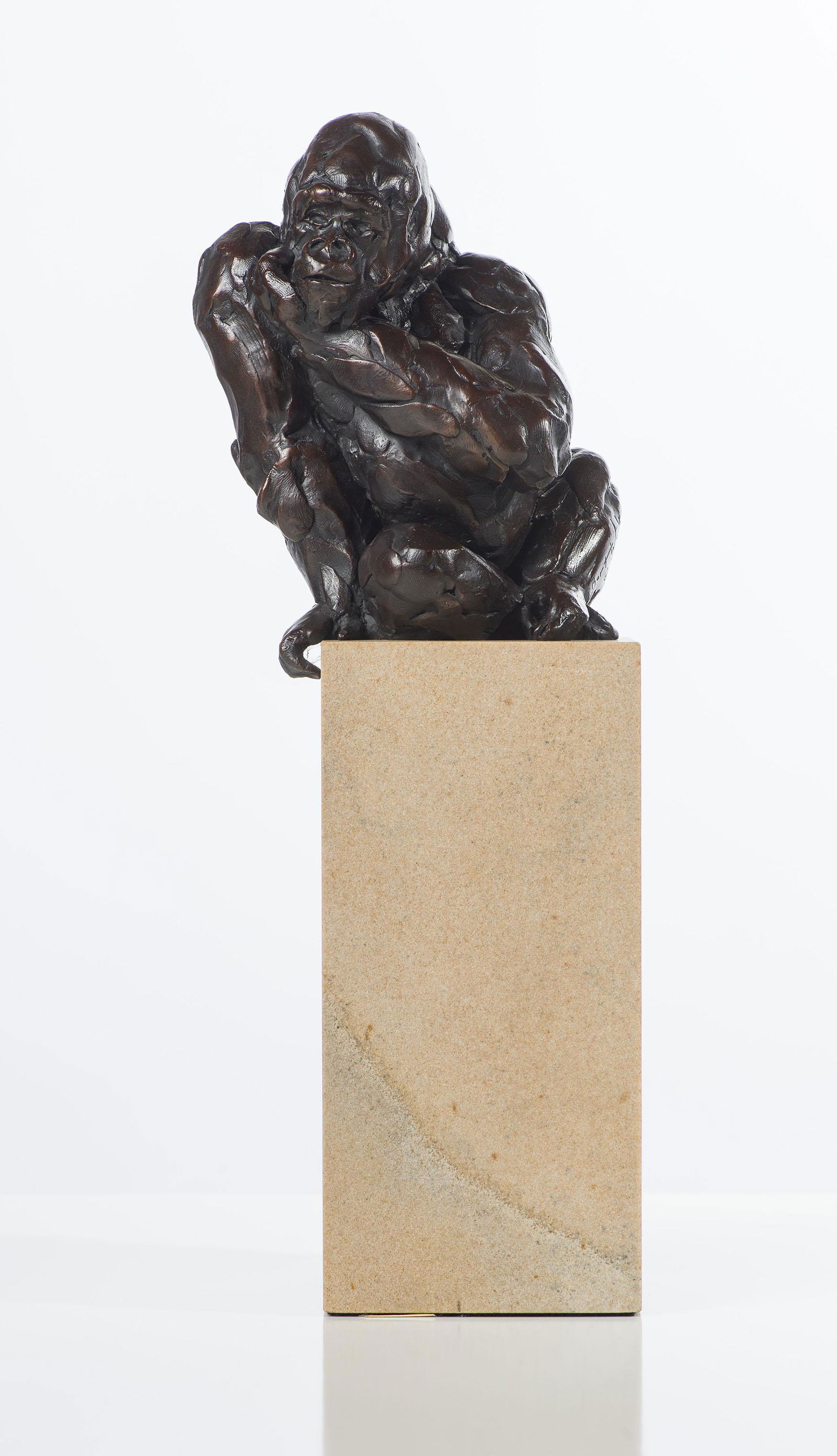 Bart Walter Gorilla, 1995: Bart Walter (American, b. 1958) Gorilla, 1995 Bronze on stone plinth ed. 10 of 10 13.75 x 4 x 4.5 (in) Incised Bart Walter © '95, leg of sculpture Base measures 7.5 (in) high.